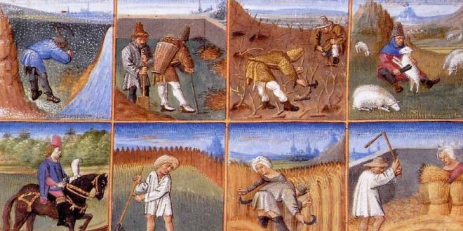 Středověk - ilustrační obrázek. Rukopis rukopisu Ruralia commoda, 14. století, licence obrázku public domain